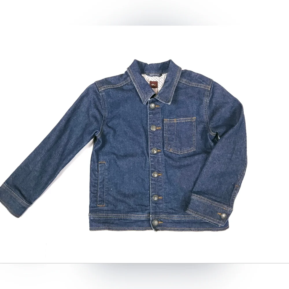 Tea Collection Dark Wash Denim Jean Jacket Shacket Kids 7 100% Cotton